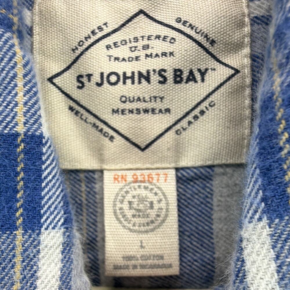 St Johns Bay Shirt Mens Large Blue Cream Plaid Flannel Long Sleeve Button Down - Picture 3 of 7